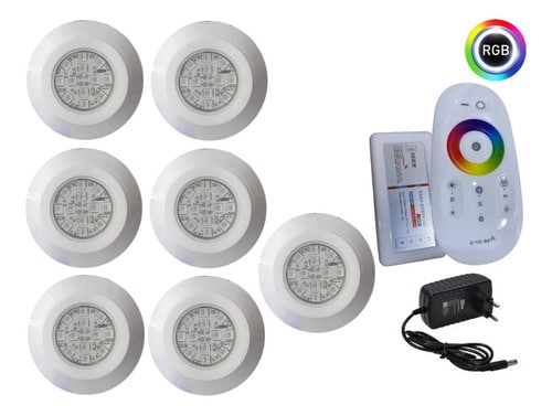 Kit Iluminação Piscina 7 Leds + Central Comando + Fonte 12v
